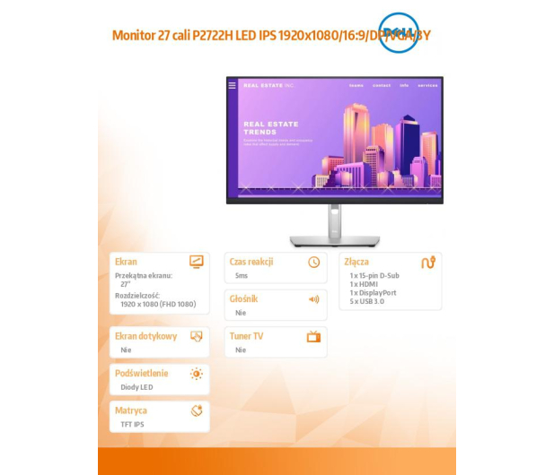 Dell P2722H LED IPS Full HD 16:9 DP VGA - 1461380 - zdjęcie 9